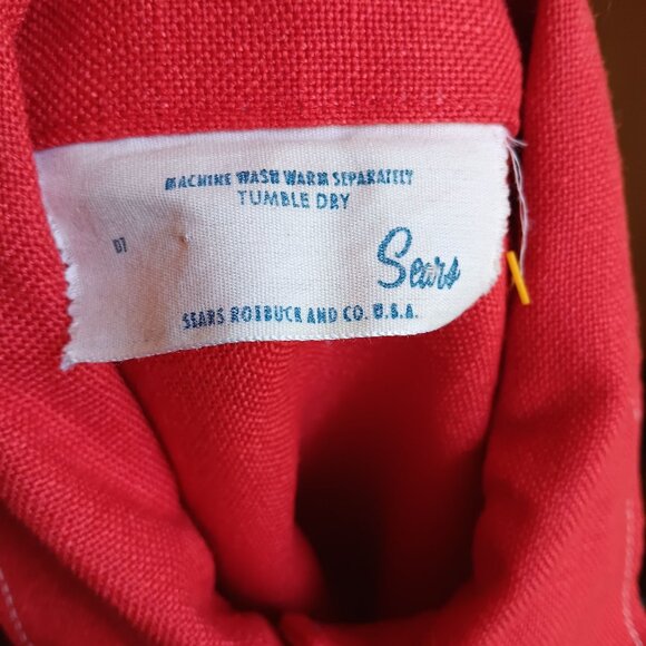 Vintage Medium Wome's Mod Jacket Shirt 1970's Sears Red Burlap granny Pockets - Picture 6 of 6